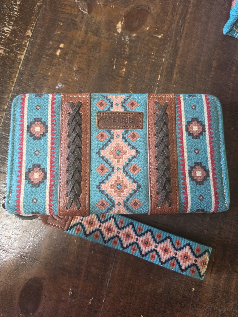 Wrangler Turquoise Southwestern Tote Bag with Matching Wallet & Strap - Picture 6 of 8